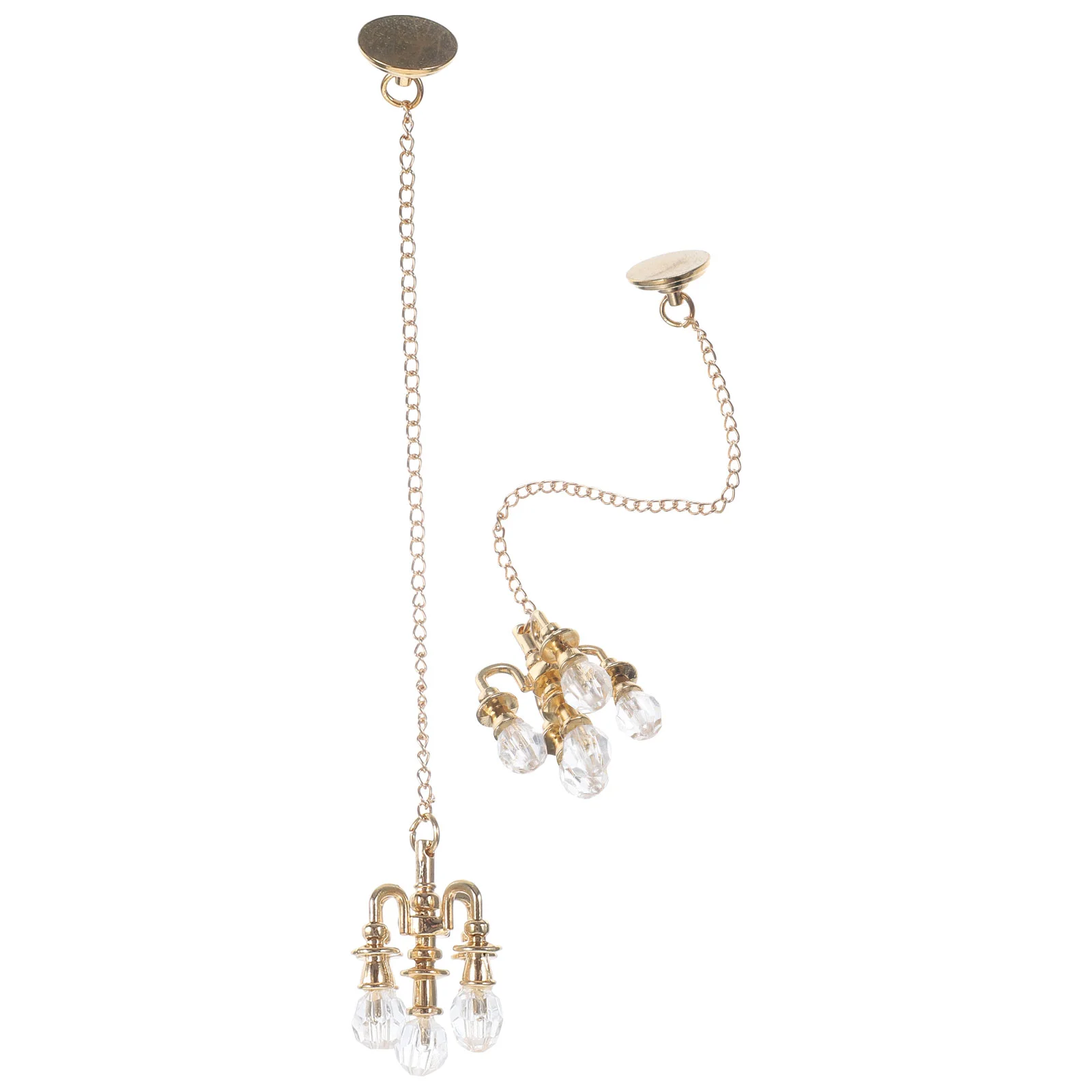 2 Pcs Mini Miniature Food Toy Scene Crystal Lamp Model Dollhouse Accessories Chandelier Alloy Figurine Display Ceiling