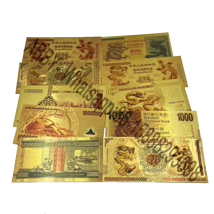 

wholesale chinese yellow dragon gold foil plastic banknote Classical HK prop bills one hundred Quintillion/Vigintillion cards