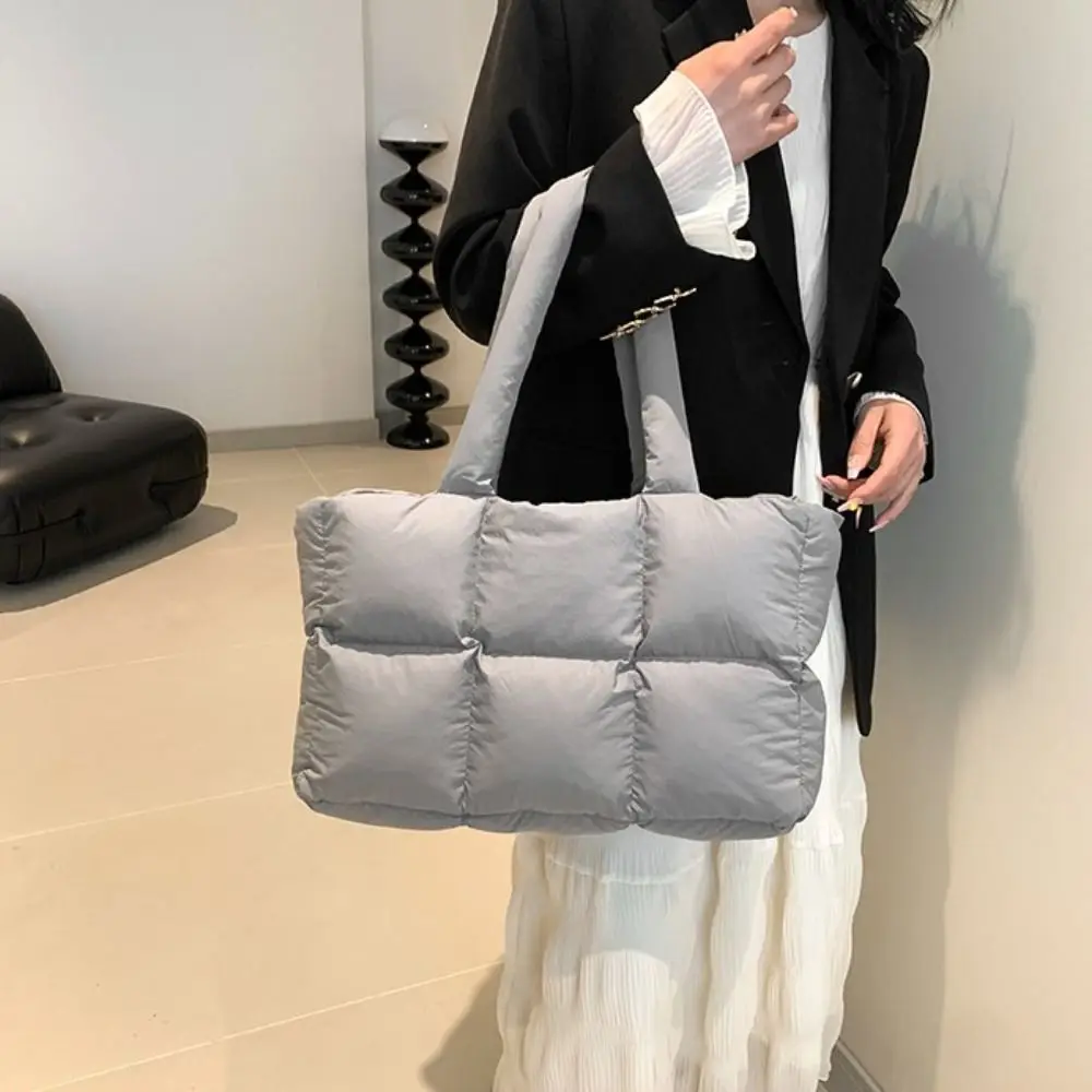 

Leisure School Bag Down Cloth Handbag Commute Underarm Bag Large Capacity Tote Bag Fashion Simple Puffy Bags Unisex