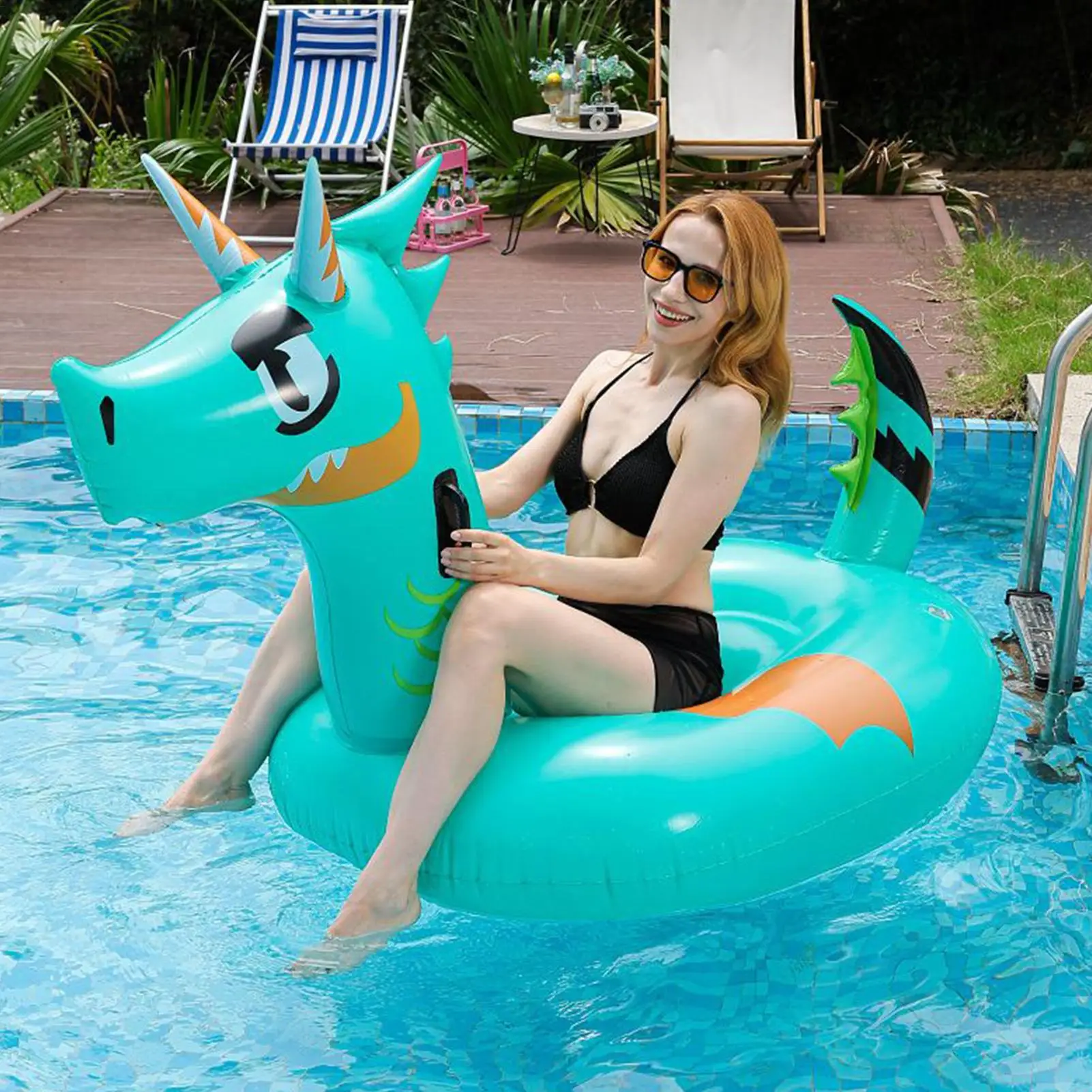 Pool Floats Adult Dragon Inflatable Pool Float Lounger Raft Lounger Floating Water Toys For Kids Adults Outdoor Summer Games