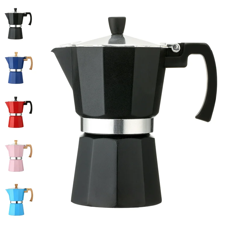 

moka pot espresso Customized logo moka pot 3 6 cups espresso coffee maker aluminum anodized induction stovetop