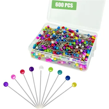 600PCS stitched straight fabric, pearl-tipped ball-headed quilting needle 1.5 inches long, multi-colored corsage pin tailor