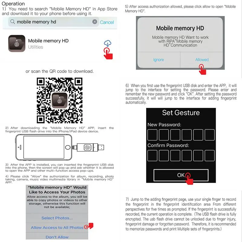 Imagem -05 - Impressão Digital Criptografada Usb Flash Drive 64 128 256 512g de Alta Velocidade de Transferência de Metal Flash Fingerprint U-disk para Iphoneipadpc