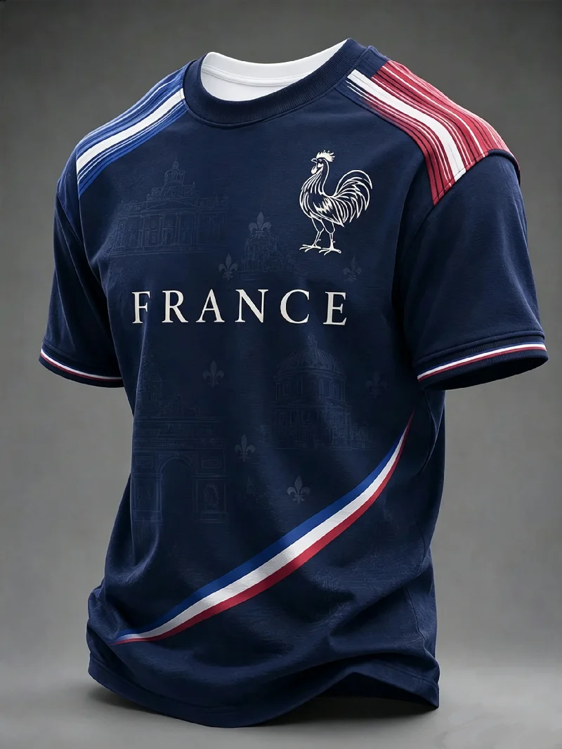 Unisex France Rooster 3D Printed T-Shirt Tricolor Stripe Graphic Short Sleeve Breathable Casual Football Fan Streetwear Tops