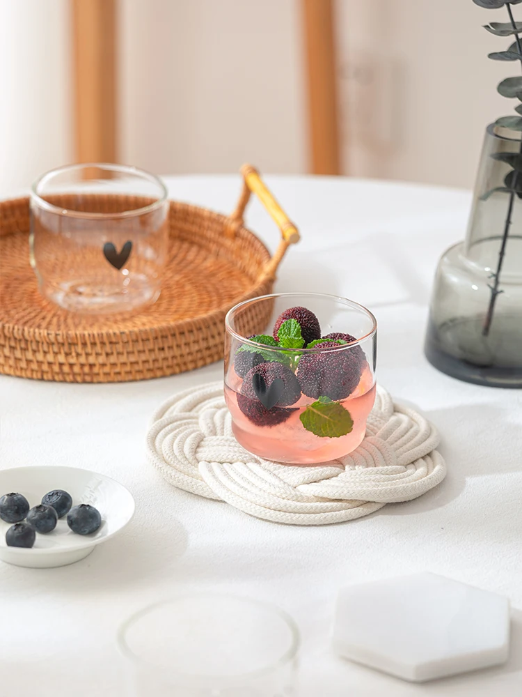 

Cute Glass Milk Cup Coffee Drinking Water Cup Face Design Breakfast Cup Fem Sle Nordic round ape Transparent Glass