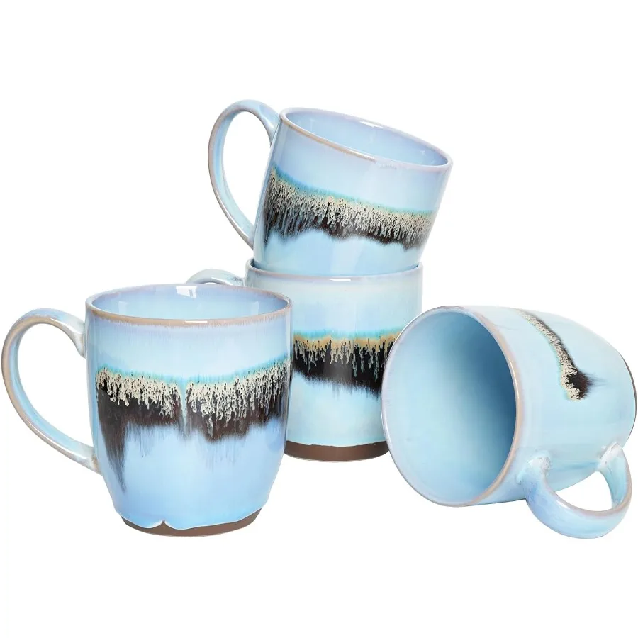 

Ceramic Coffee Mug Set of 4 17 Oz Stoneware Coffee Cups with Big Handle Microwave Safe Unique Reactive Glaze for Home Kitchen U