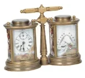 YYHC-Large antique round gold-plated brass case 8-day one-piece hygrometer porcelain car tour group clock