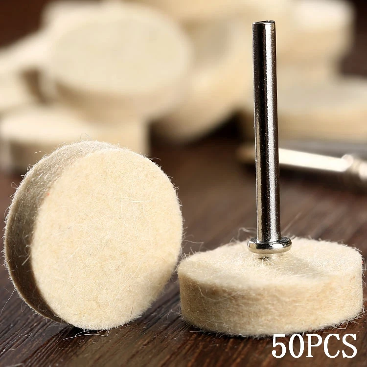 50Pcs 25mm Grinding Polishing Pad For Metal Wood Wool Felt Polishing Buffing Wheel 2Pcs 3.2 Mm Shanks For Dremel Rotary Tool