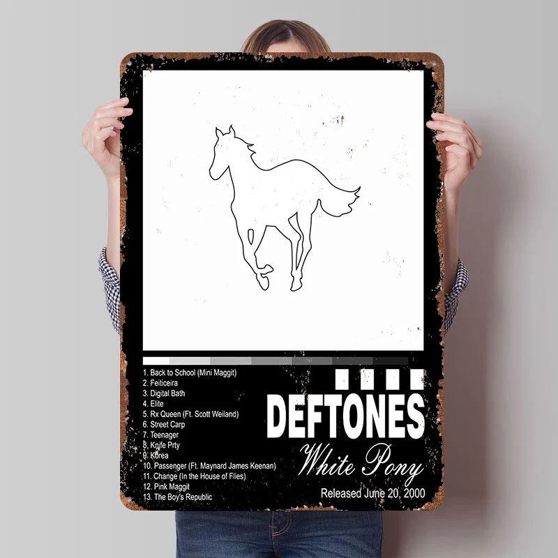 Affiche en métal personnalisée avec la couverture de l'album White Pony des Deftones, art mural rétro vintage, pour les fans, la chambre, la maison et la décoration