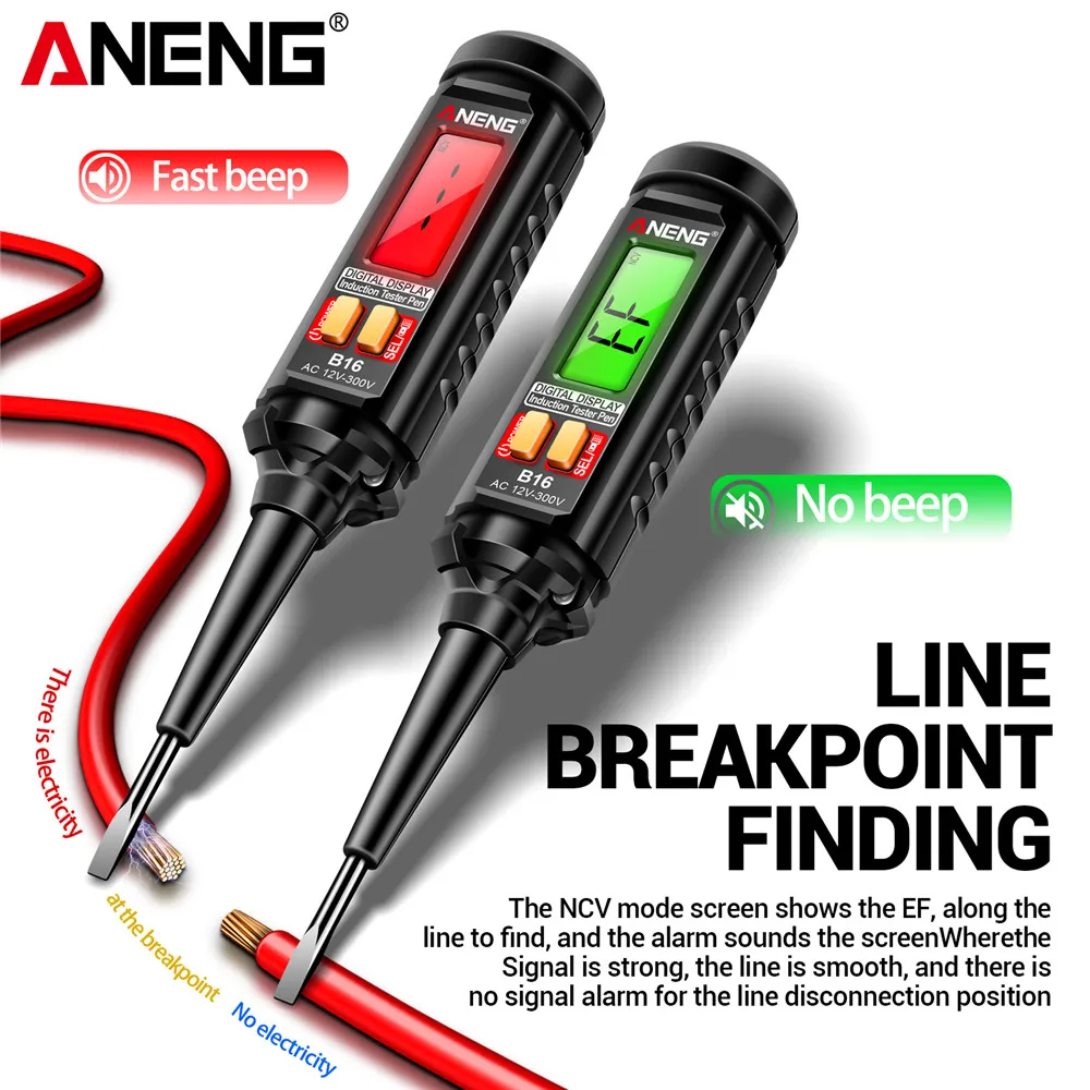 지능형 감지 디지털 측정 펜, 비접촉 12V-300V 전압 검출기, NCV 전압 프로빙 테스터, 계량기 도구, ANENG B16