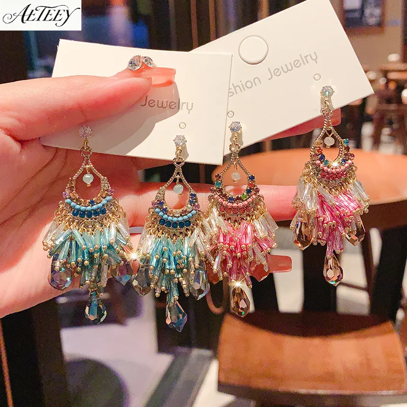 Women Heavy Craft Luxury Long Tassel Earrings Silver Needle Elegant High-end Dangle Jewelry