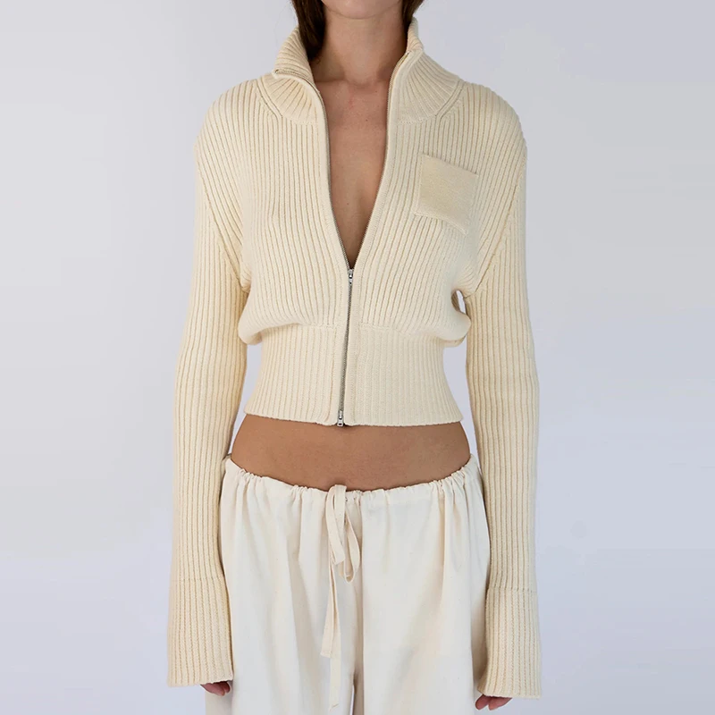 

Oniflyme модный женский вязаный свитер осень-зима на молнии с длинным рукавом тонкий кардиган топы уличная одежда базовые повседневные укороченные свитера