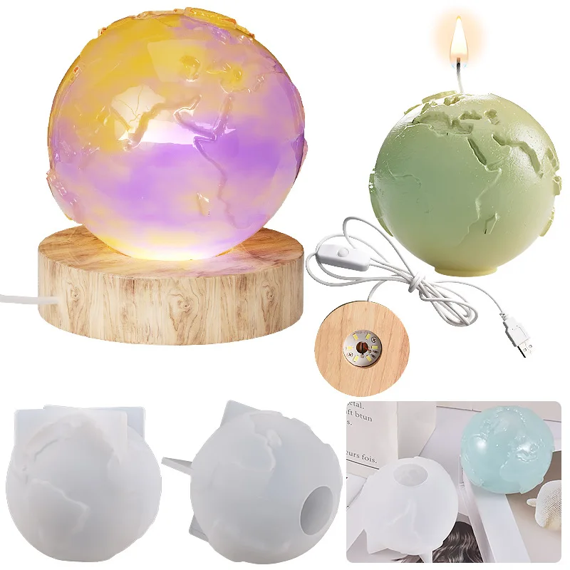 

Round Irregular 3D Earth Design Light Silicone Mold Desktop Planet Night Light Decor Epoxy Resin Making Mold DIY Candle Mould