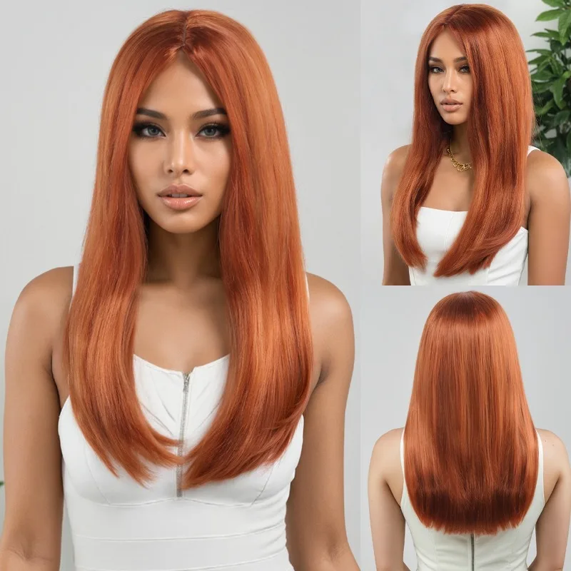 

Lady Center Parting Long Straight Hair Woman Daily Match Headwear Fluffy Wig Halloween Party Clothing Accessories Brown Headgear