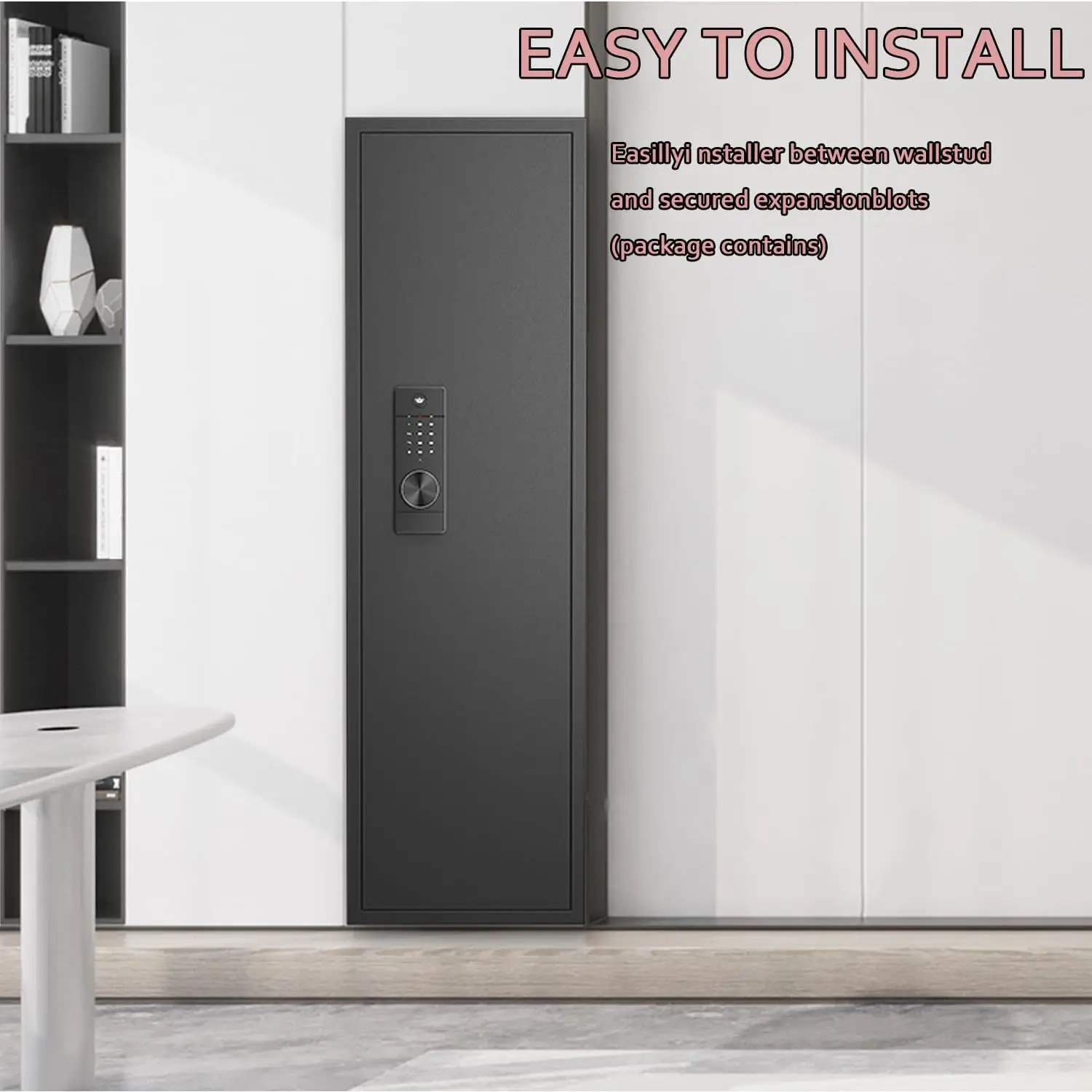 53" Wall Gun Safe Between the Studs, Hidden Flush Wall Safe with Adjustable Shelves,Assembled Rifle Gun Safe for Storage Firearm