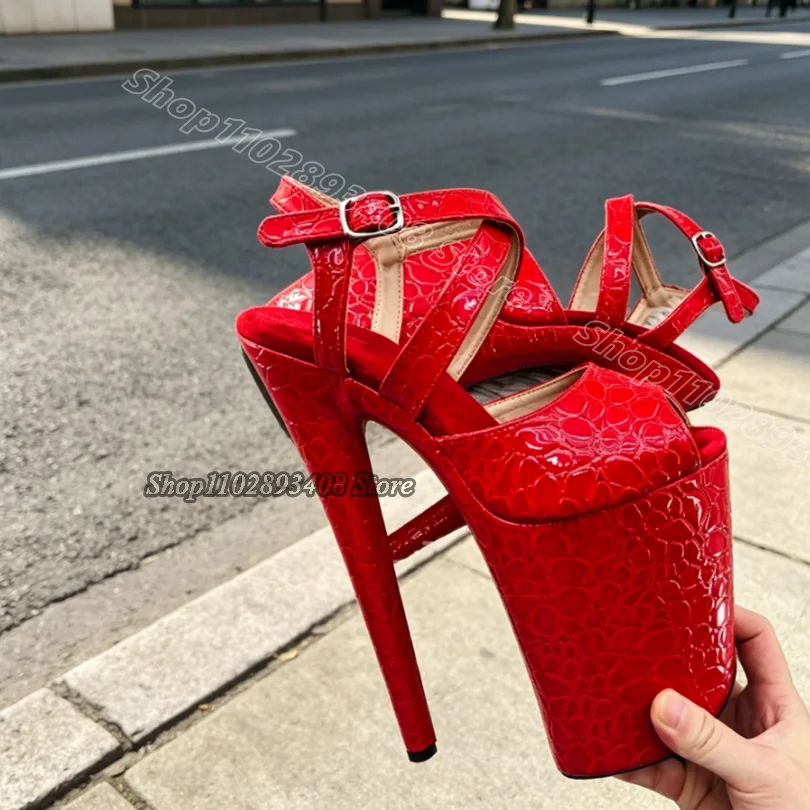 Red Animal Pattern Platform Sandals Peep Toe Solid Ankle Buckle Performance for Women Pole Dance Sexy Boots Zapatos Para Mujere