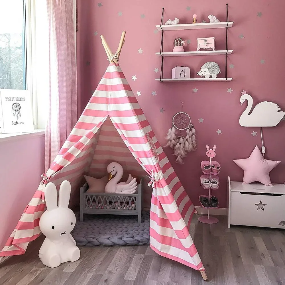 Kids Teepee Tent for Girls Princess,  Canvas Children Play Tent for Indoor Outdoor with Carry Case Portable Kids Play House