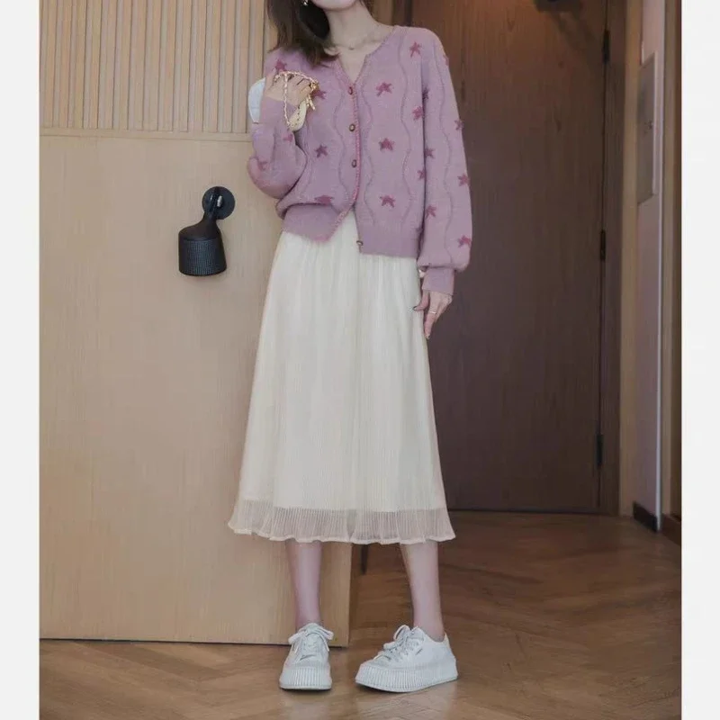 2026 Spring New Five-pointed Star Jacquard Knitted Sweater Fashionable Gentle Niche Design Cardigan Top