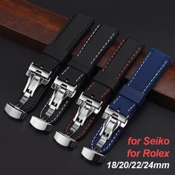 Silicone Watch Strap for Seiko 18mm 20mm 22mm 24 Quick Release Wristband Waterproof Sport Rubber Bracelet Butterfly Buckle Belt