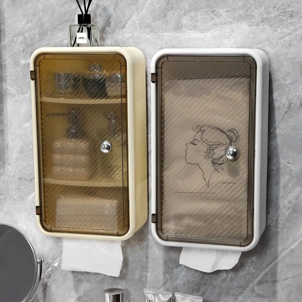 

Plastic Cosmetic Storage Box Wall Mounted Large Capacity Extractable Tissue Box Dustproof Waterproof Makeup Storage Holder