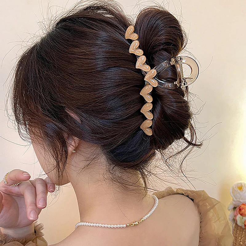 1PC Elegant Jelly Heart Hair Claw Clip Acrylic Non Slip Strong Shark Hair Jaw Grab For Women Girls Summer Headdress Accessories