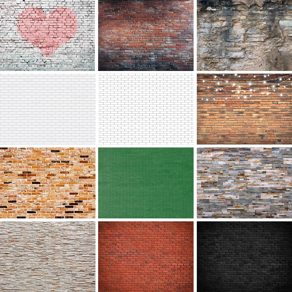 

MOON.QG Old Stone Brick Walls Custom Backdrop String Lights White Backgrounds for Decoration Birthday Party Wedding Baby Shower