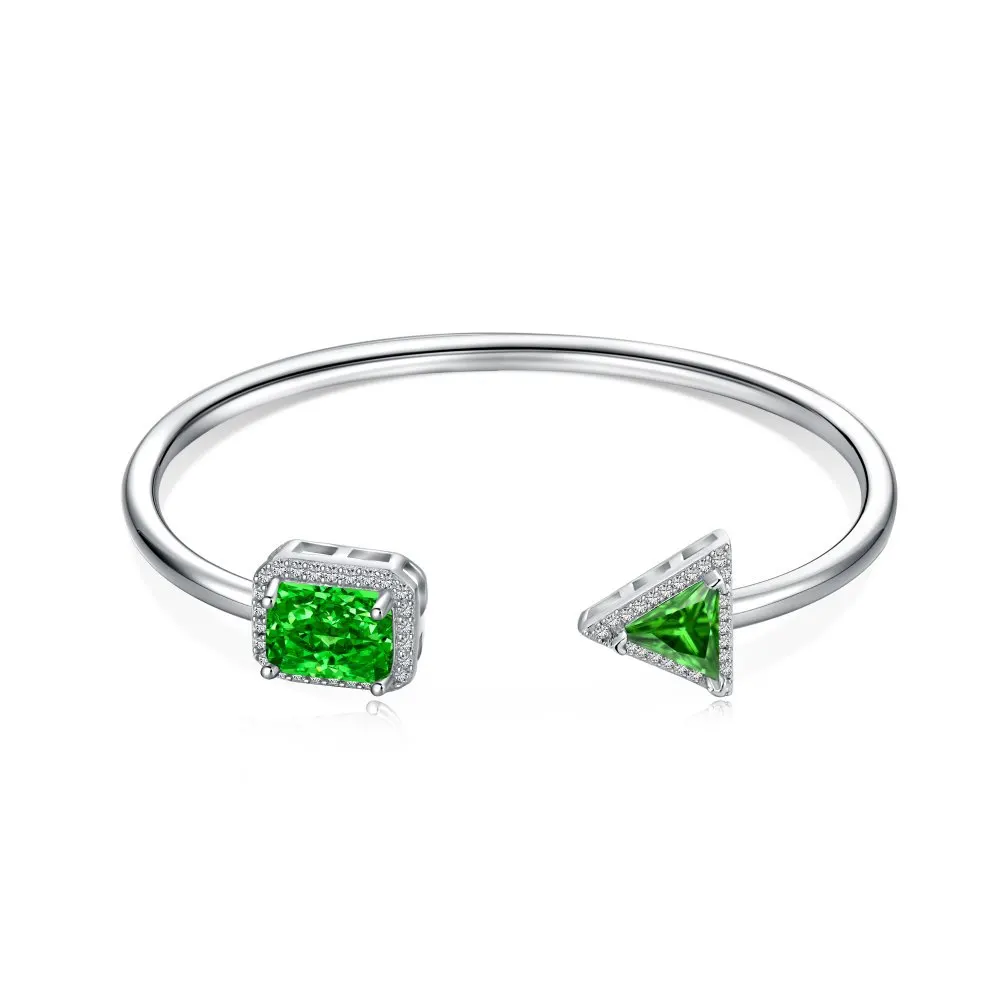 

Fashionable 925 Sterling Silver Bracelet for Women, 8A Square Triangular Zircon Inlaid with Ice Flower Cut Bracelet