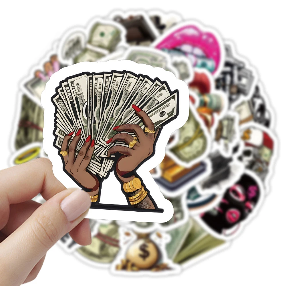 10/30/50pcs Money World Cartoon Graffiti Stickers Funny Dollar Currency Decals DIY Suitcase Motorcycle Helmet Cool Sticker Decor