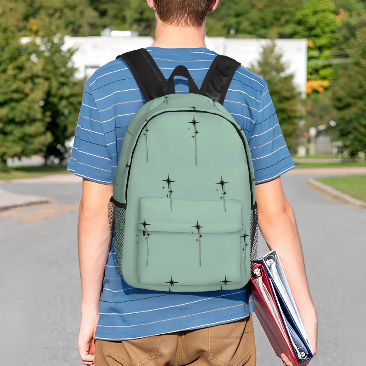1950s Atomic Age Retro Starburst In Mint Green And Black Backpack Student BookBag Men Women School Bag Computer Shoulder Bags