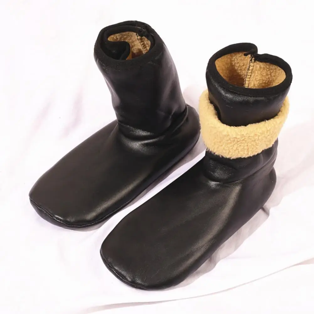 1 Pair Winter Socks Thick Plush-lined Smooth Faux Leather Surface Waterproof Keep Warm Anti-Fouling Home Wear Floor or Thermal S