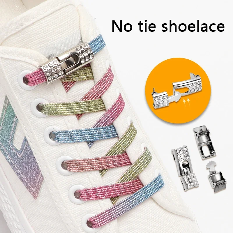 Luxurious Diamond Cross Locks Shoelaces Without Ties Rainbow Elastic Laces Sneakers Kids Adult No Tie Shoe Laces Flat Shoelace