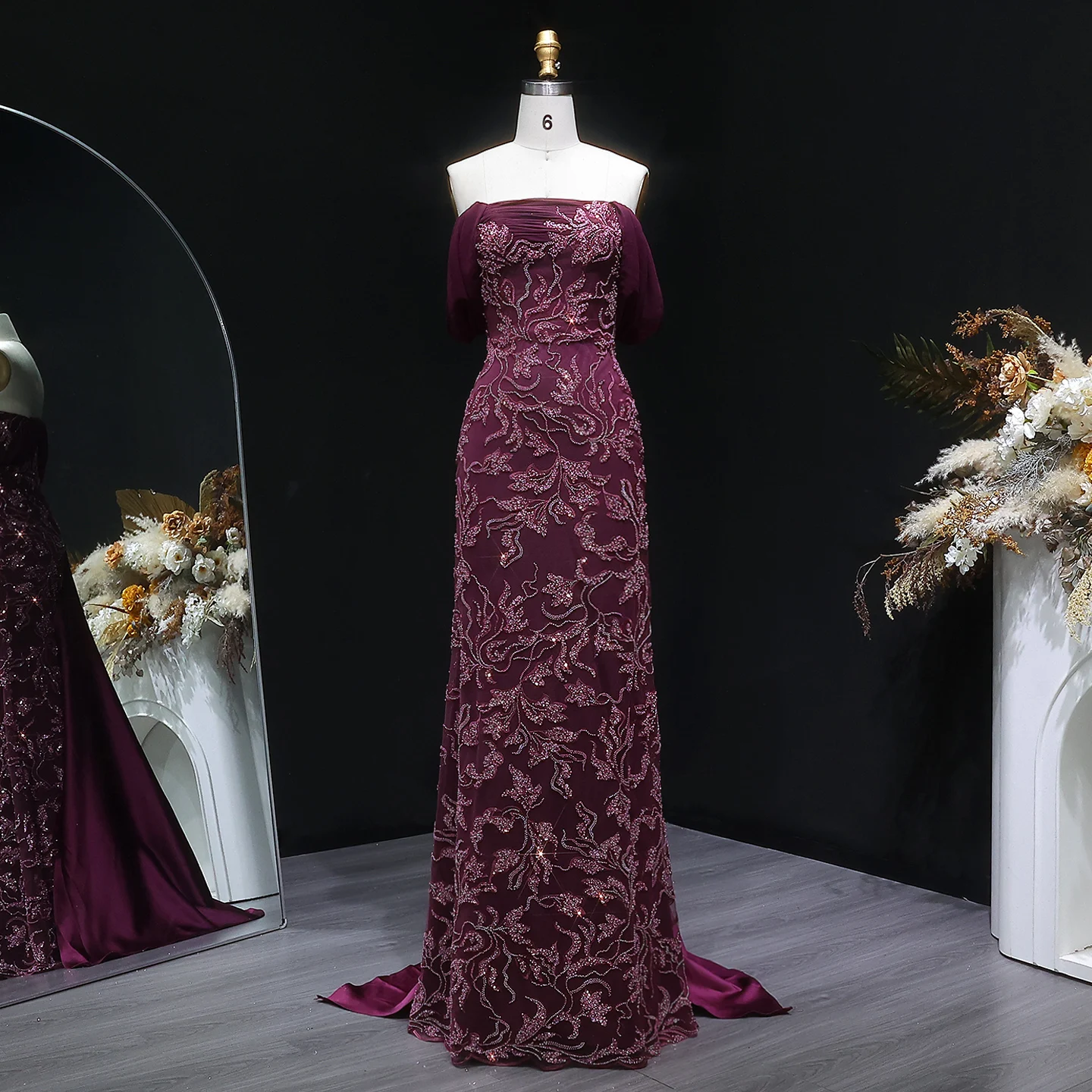 Sharon Said Elegantes Schulterfreies Abendkleid Meerjungfrau Perlenbesetztes Rückenfreies Ballkleid für Hochzeitsfeier SS622 Maßanfertigung – Detail 15