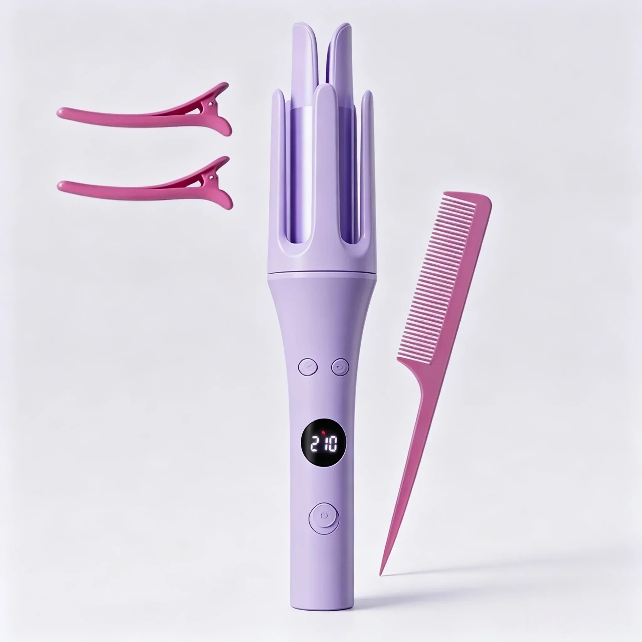 Auto Rotating Hair Curler Portable Automatic Hair Styling Tool One Key Operation Digital Display Curling Iron with Storage Bag