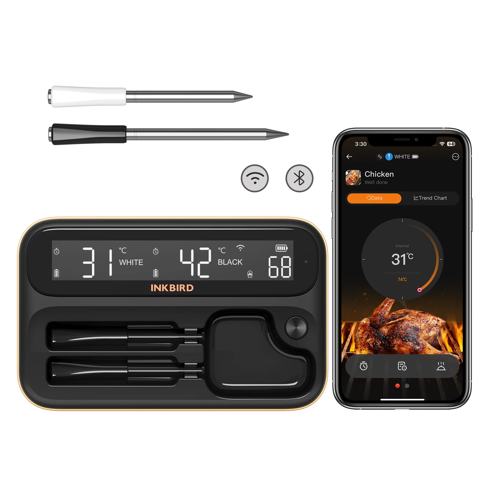 INKBIRD vleesthermometer draadloze grillthermometer 4 sondes Home Smart Bluetooth met alarm voor BBQ Cook Grilling-thermometer