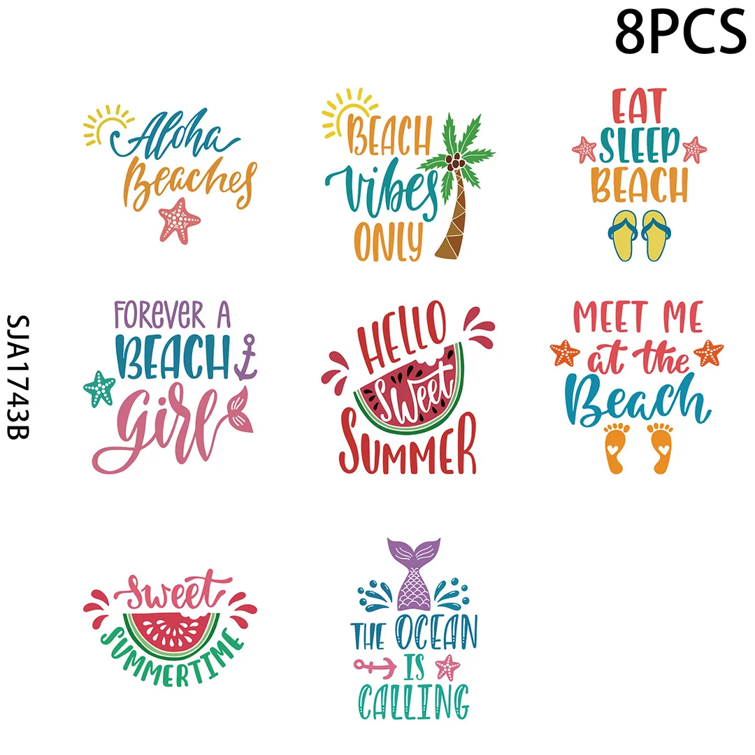 Sunshine Turtle Summer Phrases 8 Sheets UV DTF Cup Wrap for Glass, Rub on Decals Transfer Stickers