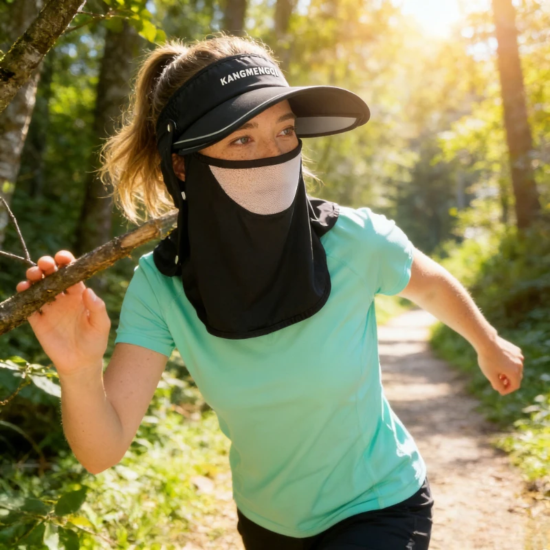 Summer UV Resistant Breathable Mask, Outdoor Sports Cycling Wide Brimmed Sun Protection Hat, Suitable for Both Men and Women