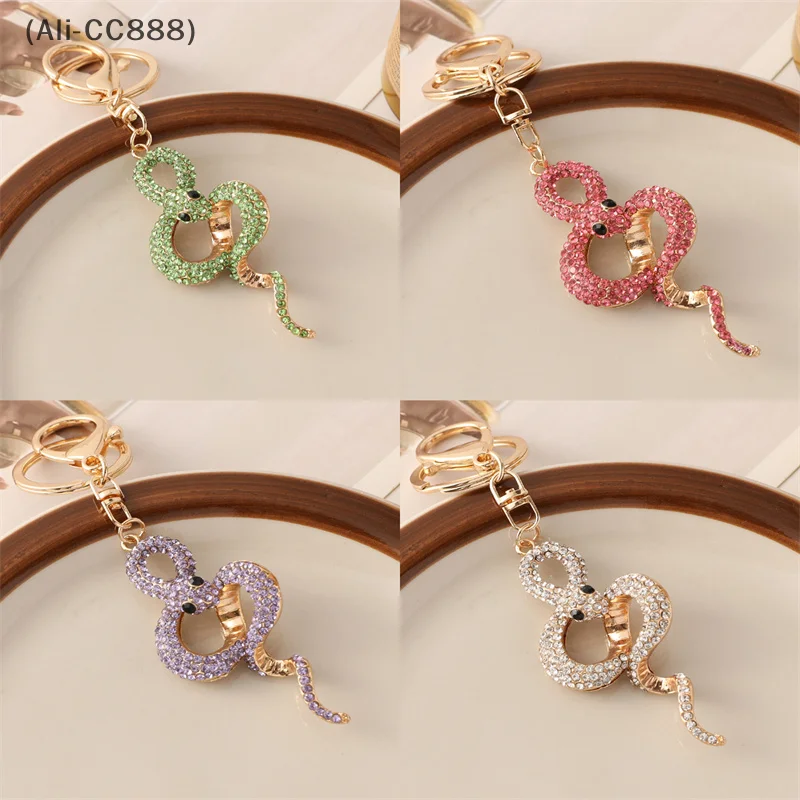 

〔CC88〕Snake Keychain Metal Pendant Fine Bag Charms Rhinestone Women's Handbag Pendants Car Key Ring Souvenir Gift