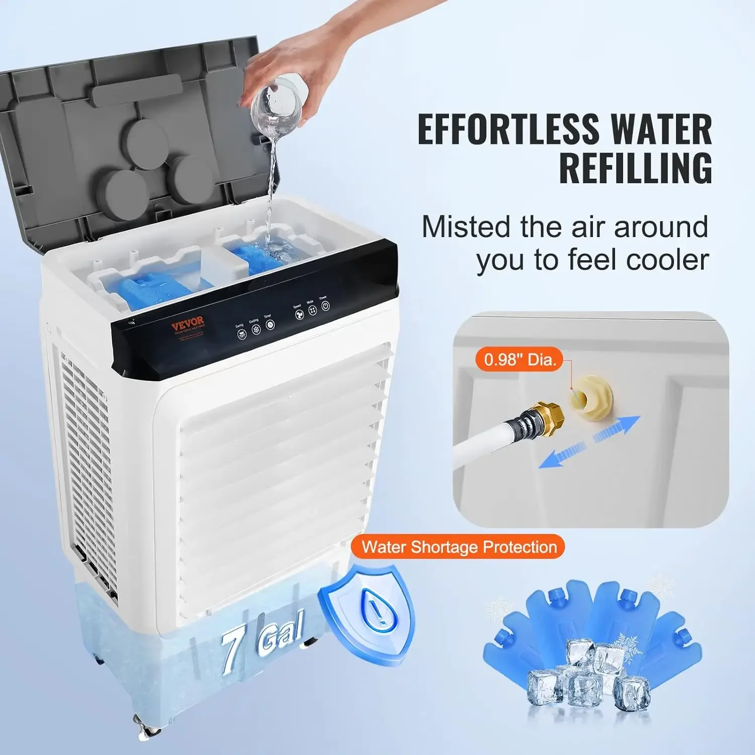 Evaporative Air Cooler,120W 2100CFM Swamp Cooler with 7 Gal Water Tank,12H Timer,3 Modes & Speeds and Humidifying Portable