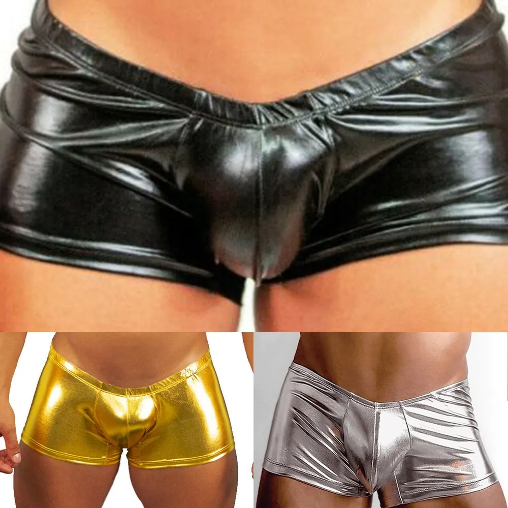 Men Sexy Leather Underwear Oil Shiny Low Rise Briefs Male Swim Trunk Tight Bandage Underpant M~3XL image 5