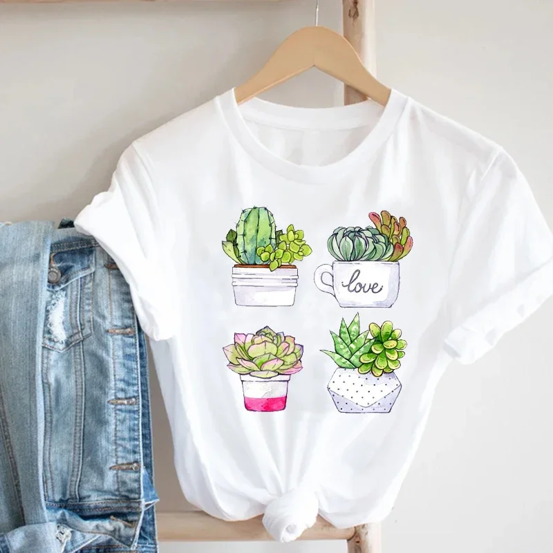 Zomer Vrouwen T-shirt Afdrukken Cartoon Plant Lente 90s Mujer Camisetas Meisje Mode Kleding Print Tee Top T-shirt Vrouwelijke Kleding