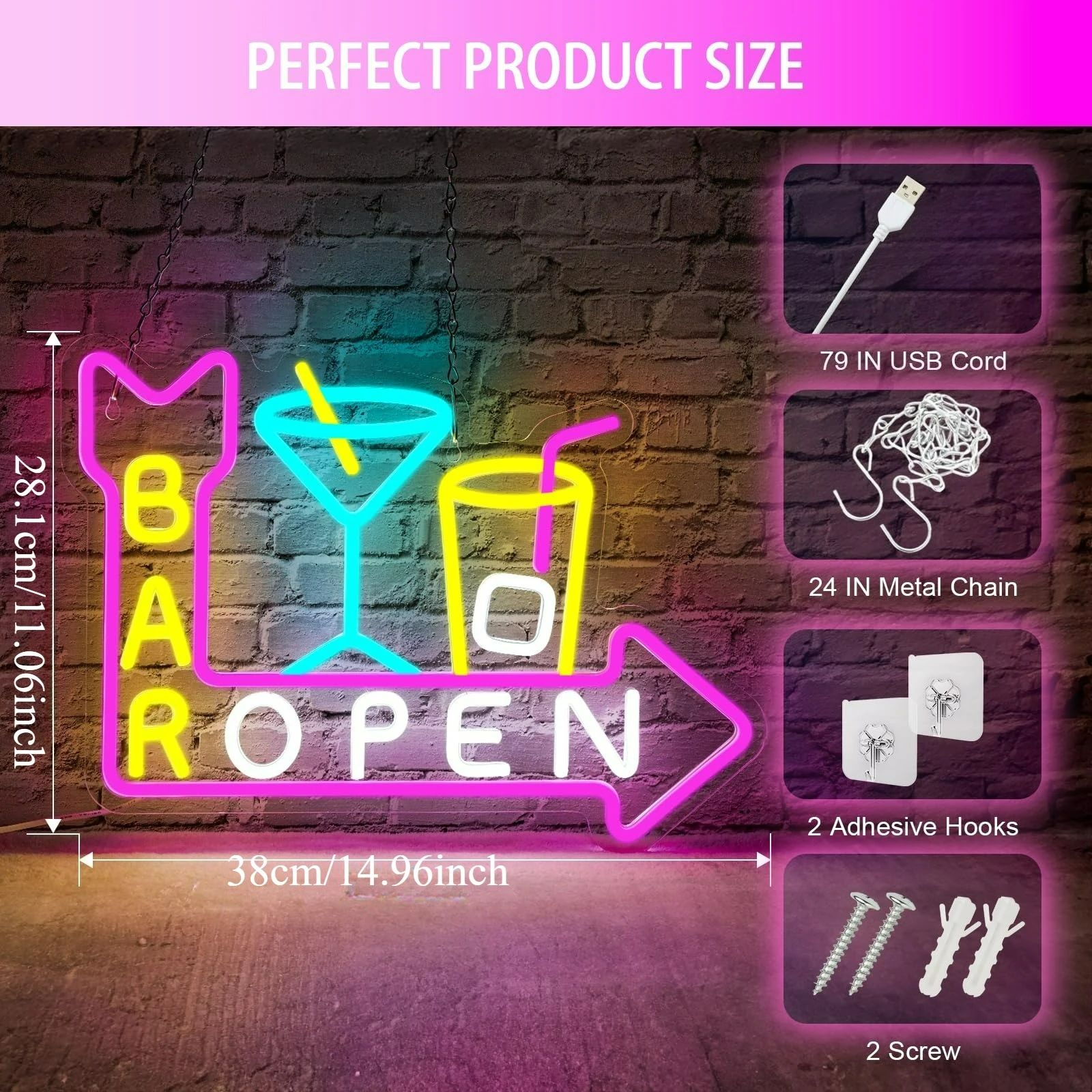 Bar Open Neon Signs Dimmable Led Open Sign USB Powered Bright High Visibility Led Open Signs for Bussness Bar Pub Man Cave Decor