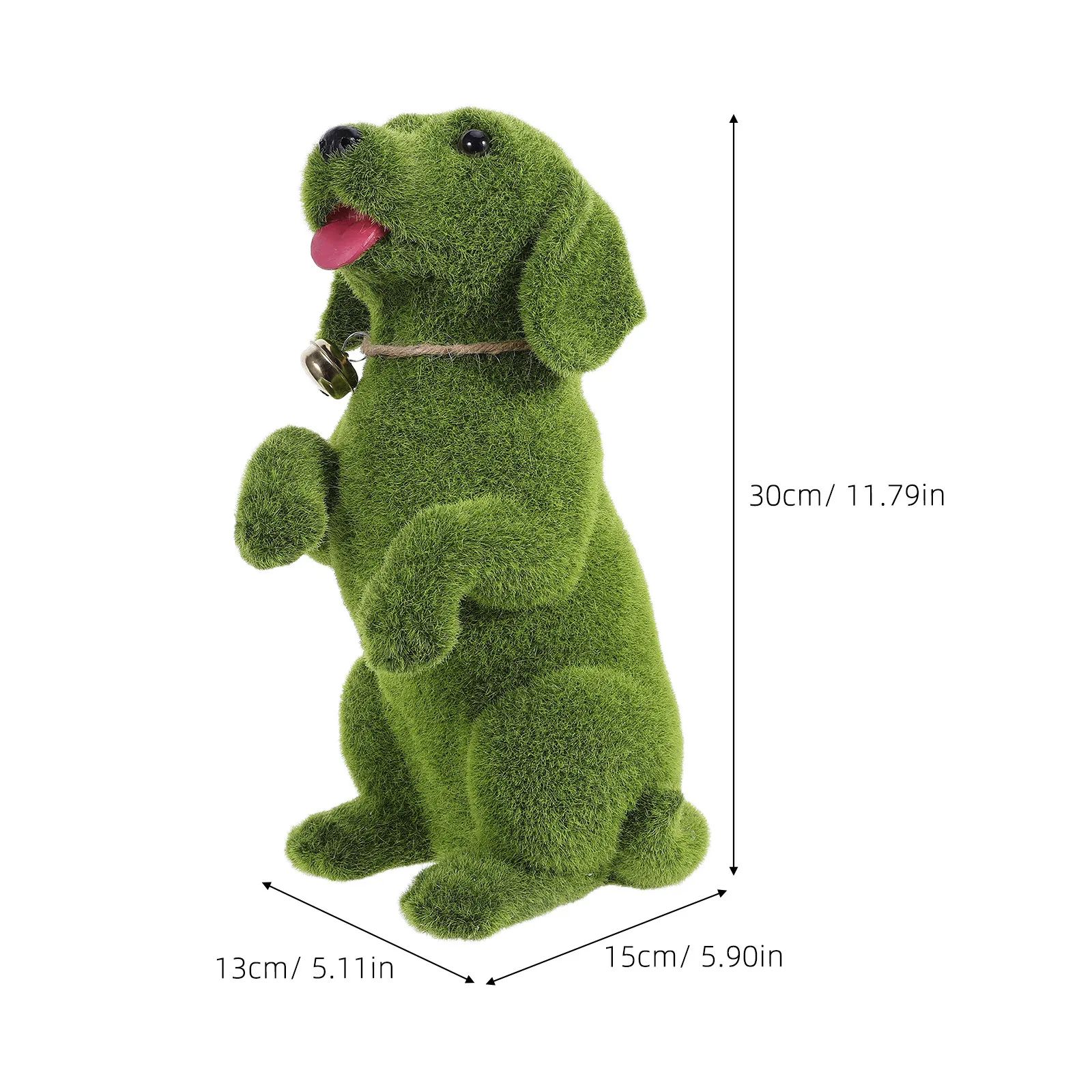 Simulation Green Flocking Puppy Garden Ornament Resin Dog Yard Decor Stable Base Outdoor Decorative Statue Bell Chimes Flower