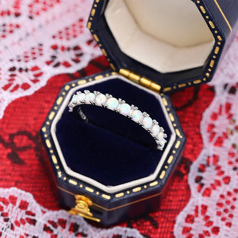 Huitan حساسة ارتفع الذهب اللون خاتم تقليد أوبال 925 فضة فنجر الإكسسوارات الإناث سحر المشاركة غرامة مجوهرات #5