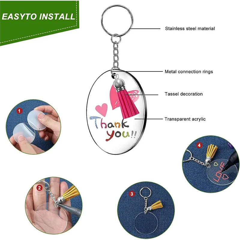 

Professional Key Fob Clear Acrylic Blank Pendants Clear Round Acrylic Blanks With Tassels Key Ring Jump Rings