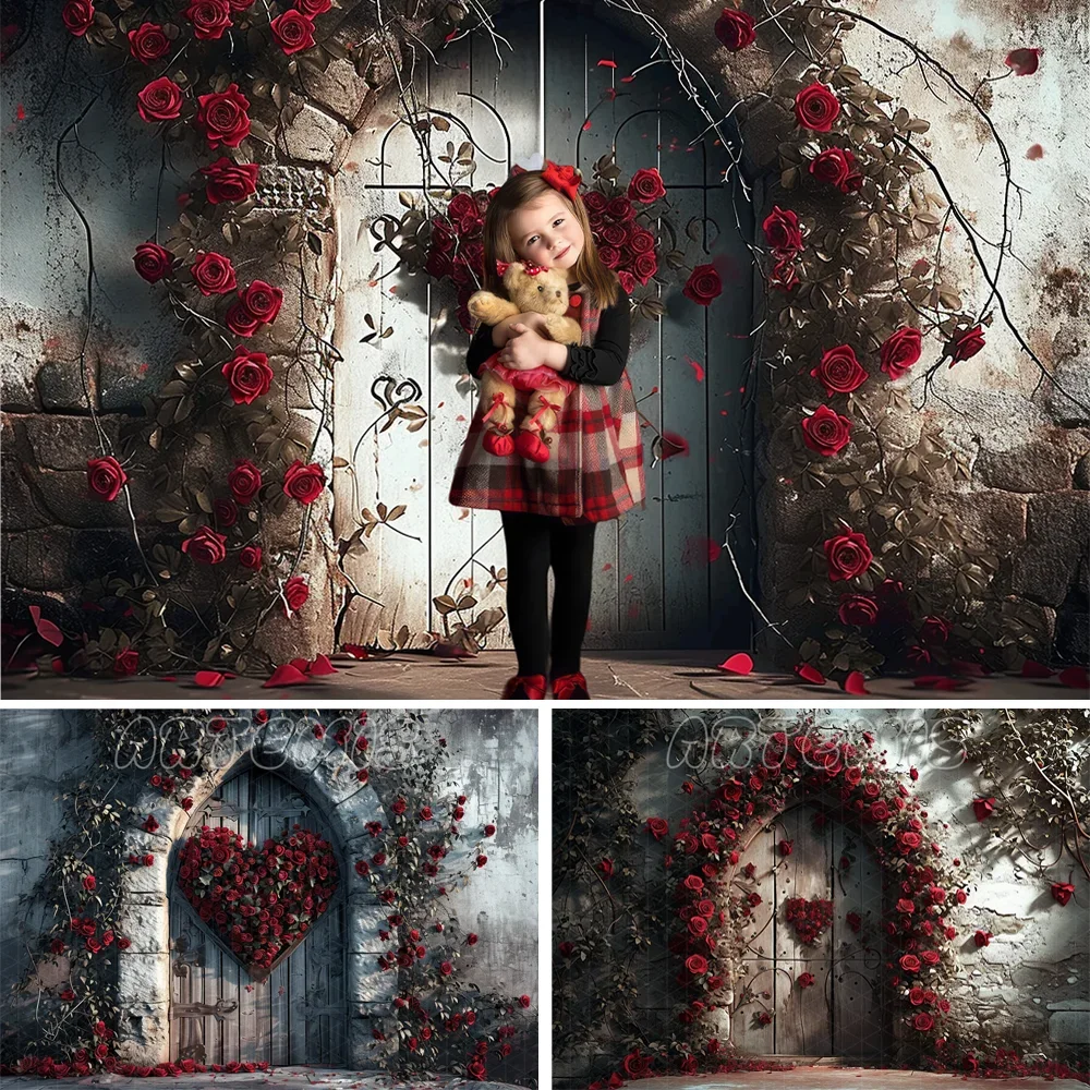 

Valentine's Photography Cake Smash Backdrop Rose Floral Door Romantic Baby Shower Birthday Portrait Background Photo Studio