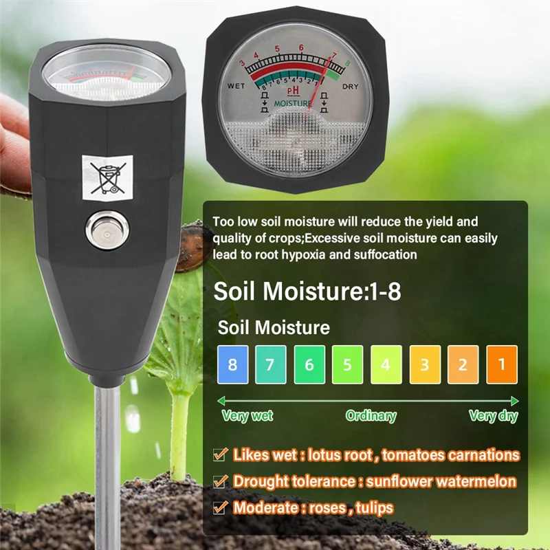 

Soil PH Moisture Meter 300Mm Long Probe Soil Analysis Soil Acidity Tester For Garden Farm Plants