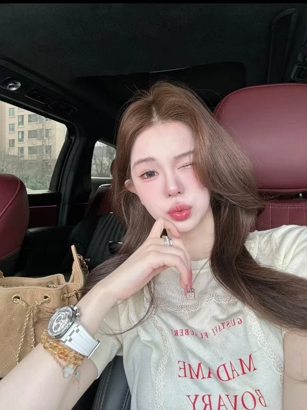 

Spring Summer New Style Letter Lace Trim Short Sleeve Knitted T-Shirt Slim Fit round Neck Casual Comfortable Soft Women's Top