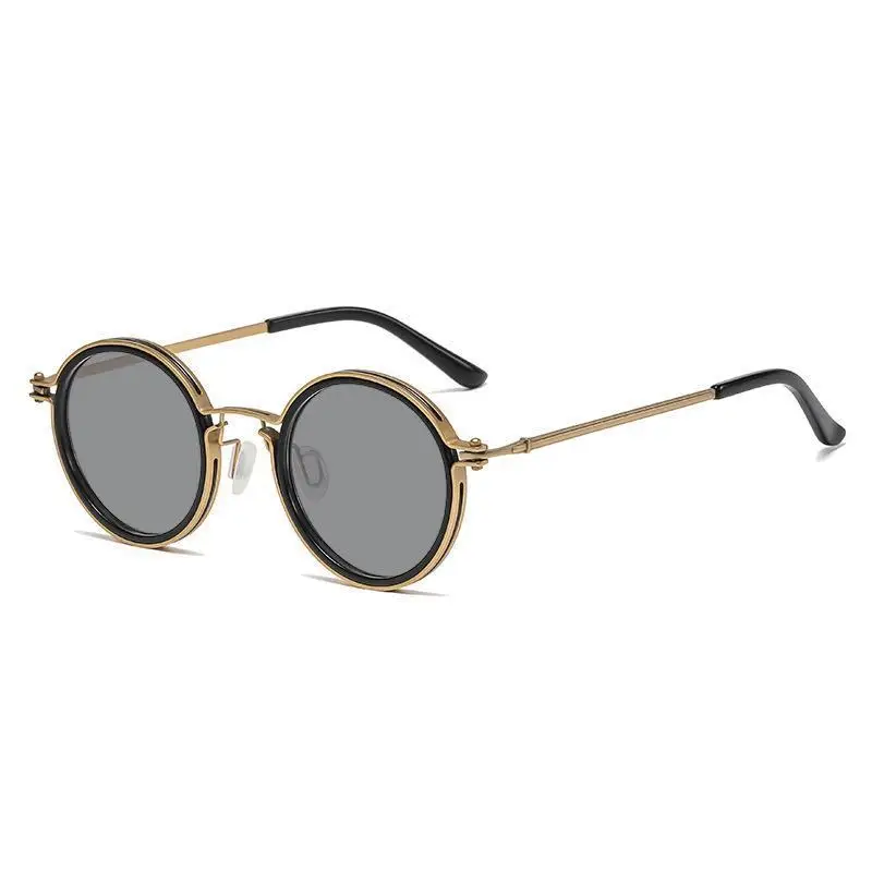 Homens óculos luxo design metal redondo frame sol óculos mulheres retro UV400 tons clássico eyewear