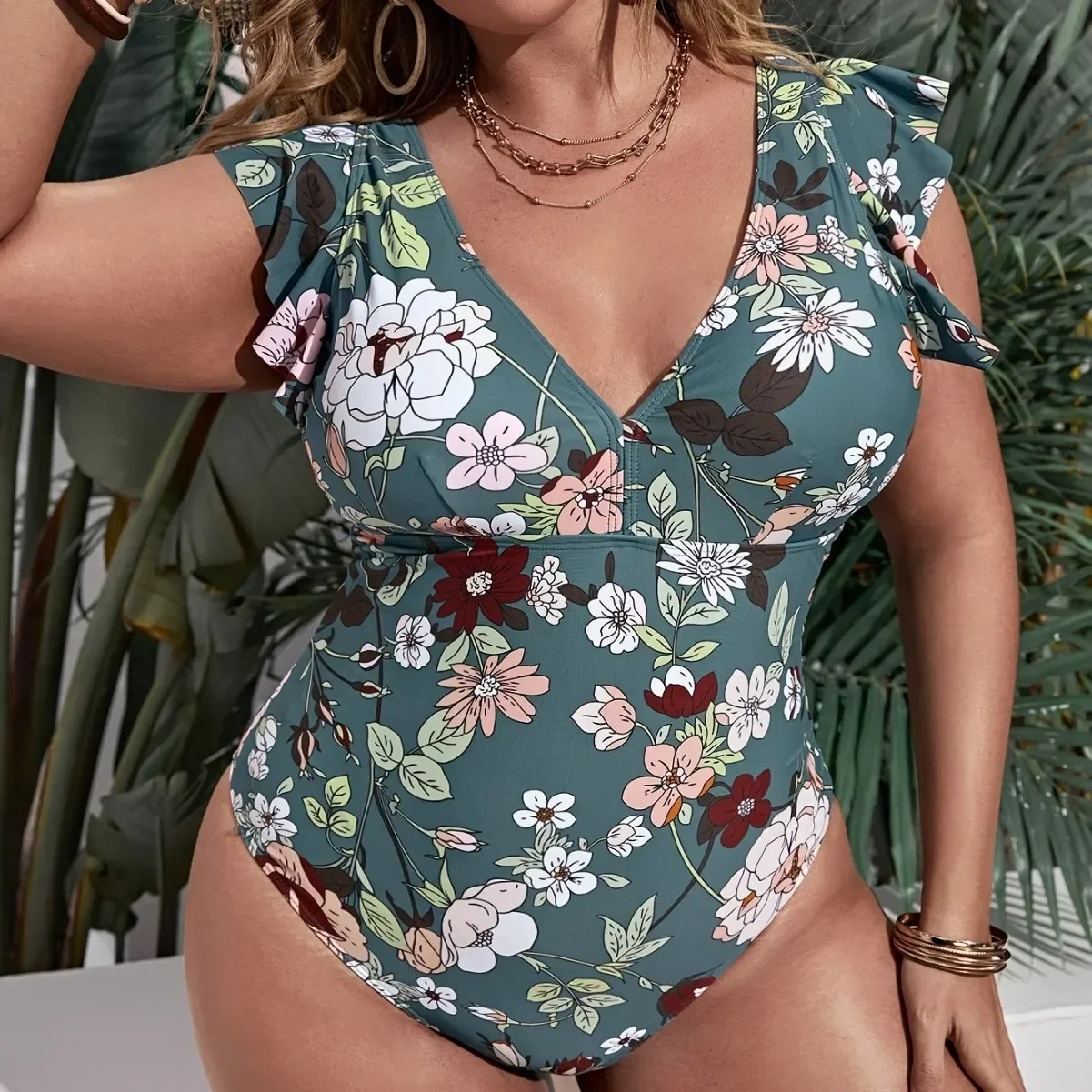 

Plus Size One Piece Swimsuit Hot Sale Of The Season Floral Print Slimming Design Belly Cover Sexy Backless Fashionable for Plump