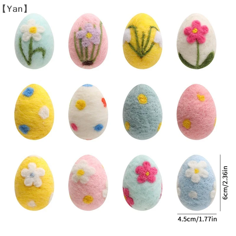 ieniaYan Sigur12PCS Wolvilt Schuim Paaseieren Vrolijk Pasen Decoraties Geschilderde Bloem Dot Eieren Hanger Met Touw Diy Craft Kid Gift Home